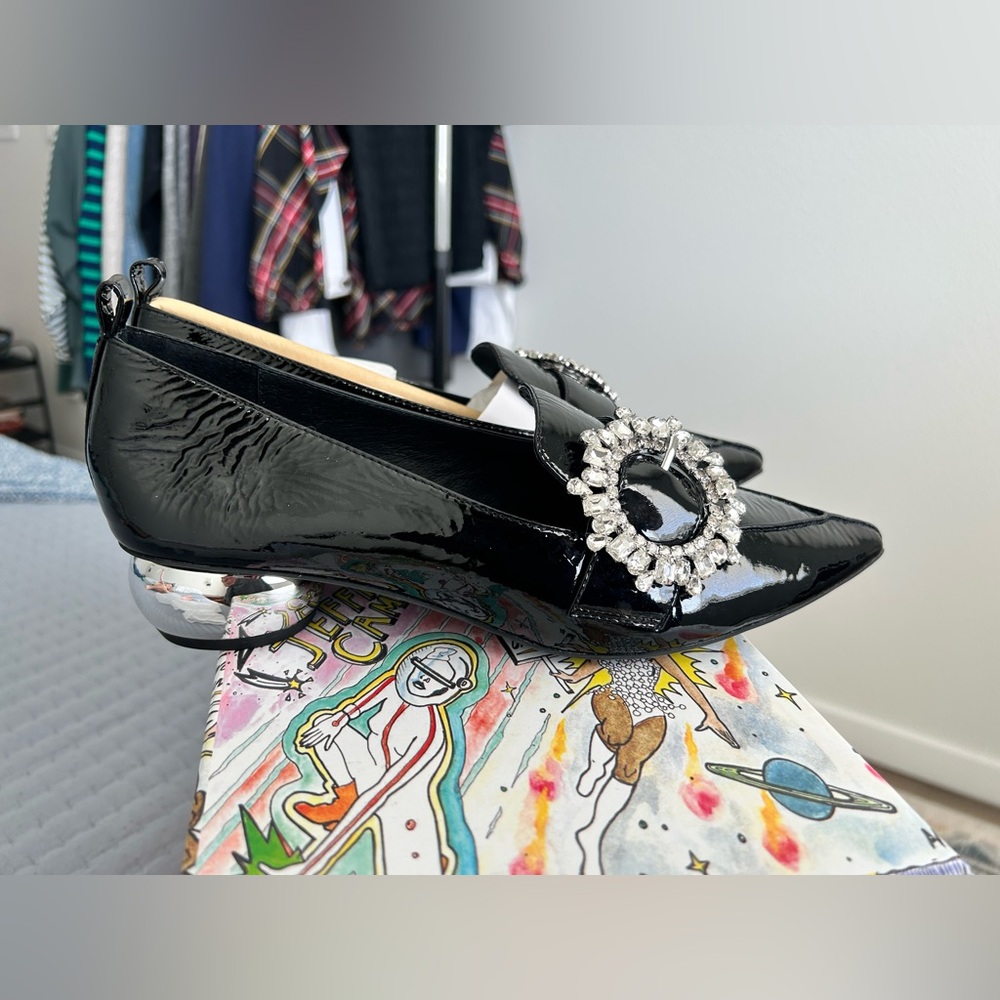 Jeffrey Campbell Black Patent Loafers with Crystal Detail - Picture 2 of 3